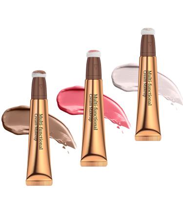 Ofanyia liquid highlighers blush contour liquid facial concealer contour with a pillow applicator high opacity creamy contoured rouge stick 3 pieces medium contour+pink blush+pearl white highlight