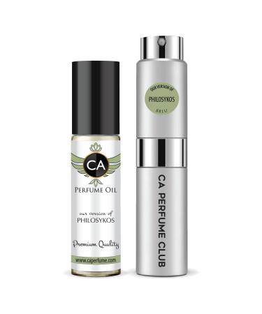 CA Perfume Duo Impression of Philosykos For Women & Men Sprayer + Body Oil Roll-On Bottles 0.27 Fl Oz+0.33 Fl Oz