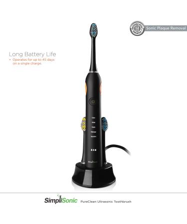 SimpliSonic Ultrasonic Rechargeable Electric Toothbrush Premium Package with 12 Heads (Black) - Best Deals Online - Buy Online on GoSupps.com