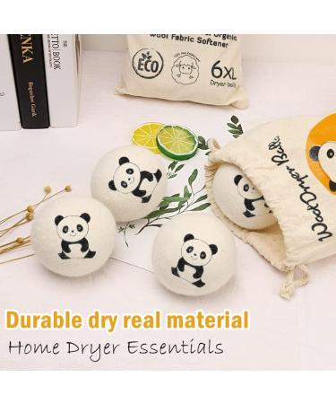 Laundry Wool Dryer Balls Natural Downy Laundry Fabric Softener Beads Reusable for Dryer 6 Pack XL Baby Safe with Lucky Panda Save Drying Time - Buy Online on GoSupps.com