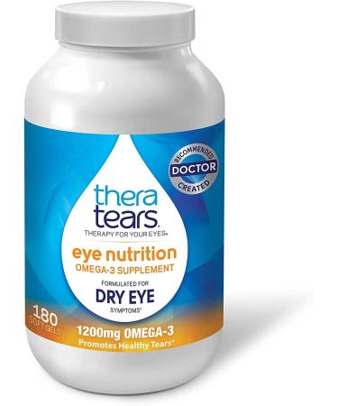 TheraTears 1200mg Omega 3 Supplement for Eye Nutrition Organic Flaxseed Triglyceride Fish Oil and Vitamin E 180 Count