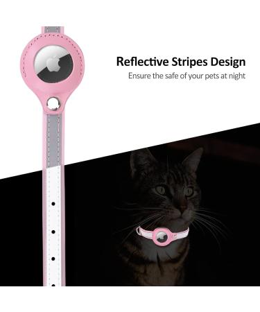Kocnydey Pink Leather Reflective Airtag Cat Collar - Adjustable Anti-Wing Design with Bell for Small Dogs & Cats (XS 19-26cm) - Buy Online on GoSupps.com