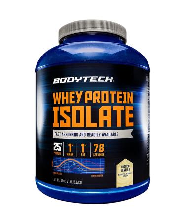 BodyTech Whey Protein Isolate Powder with 25 Grams of Protein per Serving BCAA's Ideal for PostWorkout Muscle Building Growth, Contains Milk Soy Vanilla (5 Pound) Vanilla 5 Pound (Pack of 1)