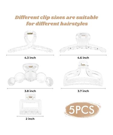 DEEKA 5 Pcs Clear Large Hair Claw Clips - White Thick Long Jaw Barrettes for Women and Girls - Buy Online on GoSupps.com