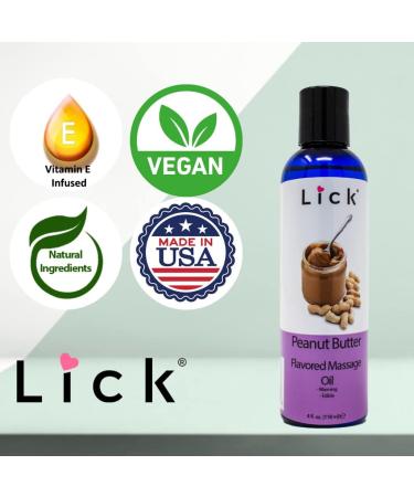 Shop Lick Peanut Butter Flavored Massage Oil - Edible Vitamin E Coconut & Sweet Almond Oil for Date Night & Nuru Massage Therapy - 4 oz - Buy Online on GoSupps.com