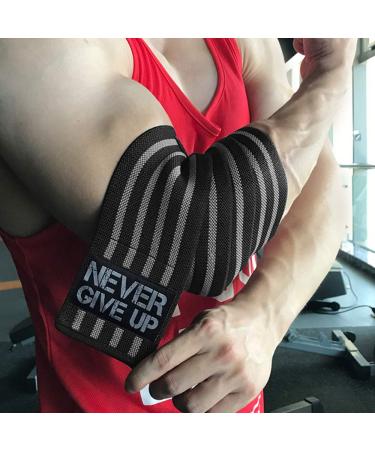 Professional Elbow Wraps Elastic Straps Brace Support Protector for Weightlifting Workout Bodybuilding Gym Fitness A Pair / Four Stripe / Gray