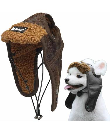 Itoda cap dog trapper hat Winter dog praise with ear holes Aviation cap pet winter hat adjustable dog cap PU leather dog hat warm wind protection pet hat outdoor fur coat puppy brown m - Buy Online on GoSupps.com