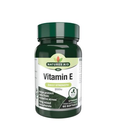 Natures Aid Vitamin E 200iu 60 Softgels (Natural Source Vitamin E Protects Cells from Oxidative Stress Made in the UK) 60 count (Pack of 1)