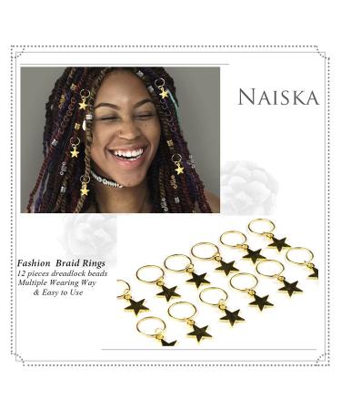 NAISKA Gold Star Hair Braid Charm Set - 12PCS Five-pointed Stars Dreadlock Clips for Women - Braid Style 1 - Buy Online on GoSupps.com