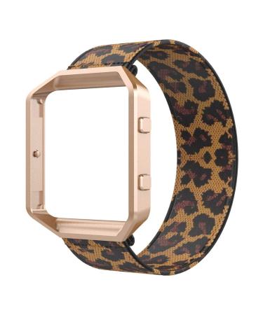Bands Compatible with Series 6/Fitbit Blaze Smartwatch,Elastic Wrist Band with Meatl Frame Replacement for Fitbit Blaze.Fit for 6.0-6.4 Inch Man Women's Girls' Wrist 6.0-6.4'' Leopard Band +Rose Gold Frame