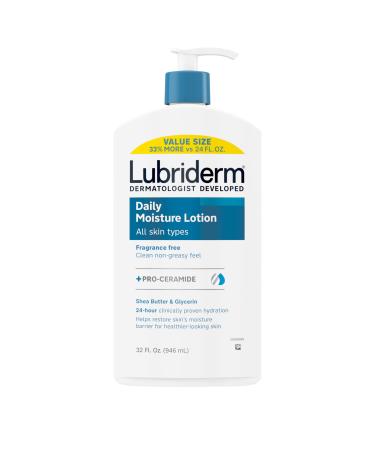 Lubriderm Value-Size Daily Moisture Lotion + Pro-Ceramide with Shea Butter & Glycerin Moisturizes Dry Skin, Hydrating Face, Hand & Body Lotion is Lightly Scented & Non-Greasy, 32 fl. oz