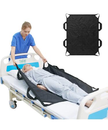 Bed Positioning Pad with Reinforced Handle, 45" X 36" Multipurpose Waterproof Transfer Sheet for Turning, Lifting & Sliding, Reusable Washable Patient Positioning Sheet for Bedridden, Caregiver, Black