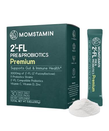MOMSTAMIN Premium 3 000mg Human Milk Oligosaccharide (HMO 2'-FL) Prebiotic Probiotic Powder Supplement for Immunity Digestion Metabolism Gut Health Clinically Researched (30 Sticks 1 Month)