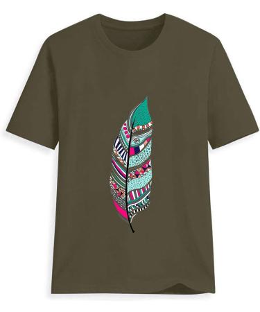Cute Summer Feather Graphic Printed Tee Shirt - Army Green 3X-Large | Women's Casual Fashion Top - Buy Online on GoSupps.com