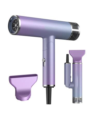 JIEBA Hair Dryer Hair Blower Electric Negative Ion Blow Dryer Mini Folding Lightweight Hair Blower Quiet Quick Hair Dryer Home Travel Portable Hair Blower Gradient T-Shaped Hair Dryer Purple 1800W