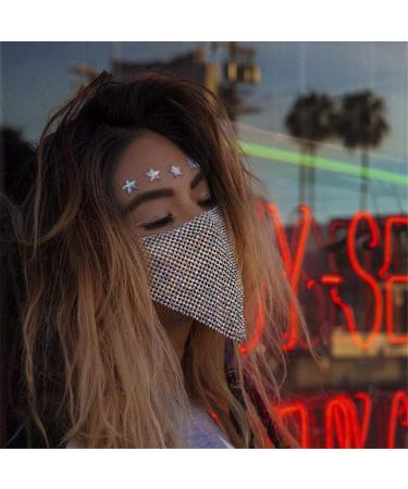 Yovic Sparkly Crystal Bling Rhinestone Mesh Face Mask - Silver | Women's Sexy Nightclub Mouth Cover - Buy Online on GoSupps.com