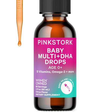 Pink Stork Baby Liquid Multivitamin Drops Baby & Toddler Vitamin Drops with DHA Vitamin C D B12 and Choline to Help Support Brain Health and Immune Function - 2 fl oz 2 Month Supply - Buy Online on GoSupps.com