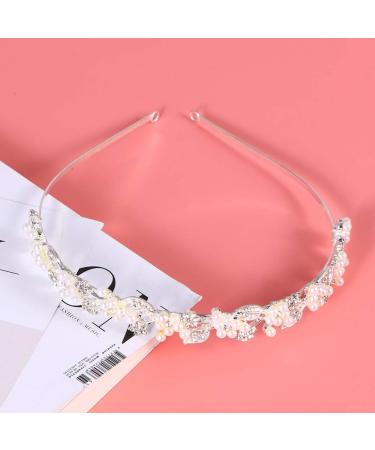 Minkissy Pearl Crystal Headband Bridal Rhinstone Flower Leaves Hairband Wedding Party Hair Hoop for Brides Bridemaids - Buy Online on GoSupps.com