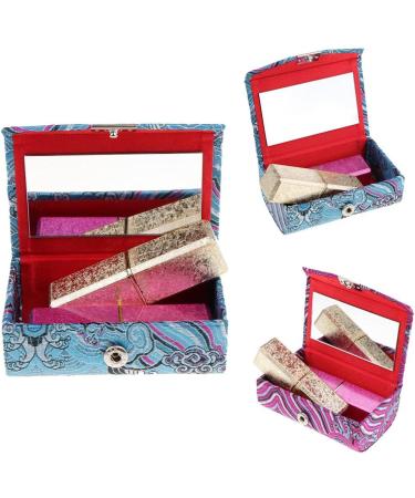 Oshhni Retro Holder Box with Mirror - Chinese Costume Design Embroidered Lipstick Case - Camouflage - International Shipping Available - Buy Online on GoSupps.com