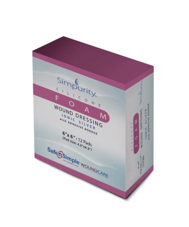 Simpurity Silver Silicone Wound Dressing With Border-4"x4" Individual Thick Pads-Waterproof Bordered Foam Dressing for Wounds - Sterile Silicone Adhesive Foam Dressing - Silver Dressing for Wound Care