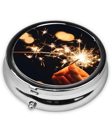 Shop Beautiful Fireworks Printed Mini Round Pill Box - 3 Compartment Portable Organizer for Travel Home & Office Use - Buy Online on GoSupps.com