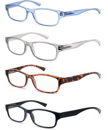 Heeyyok Men's Reading Glasses - 4 Pairs Rectangular +2.50 - Blue Gray Tortoise Black - Comfortable Spring Hinges - Buy Online on GoSupps.com
