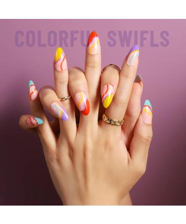 96Pcs Medium YGDZ Press On Nails - 4 Packs Short Almond Fake Nails with Nail Glue | Glossy Full Cover False Nails Set - French, Colorful & Reusable Designs for Women and Girls - Buy Online on GoSupps.com