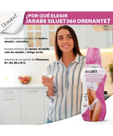 Drasanvi SILUET 360 Drainage Syrup 600 ml 30 days supplement for easier weight loss with juniper birch orthopedifone green tea horsetail and green nettle plum flavor - Buy Online on GoSupps.com