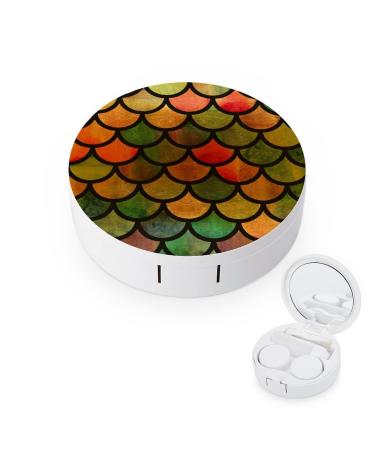 Mermaid Gold Scales Round Case For Contact Lens Kit Storage Box with Mirror Printed