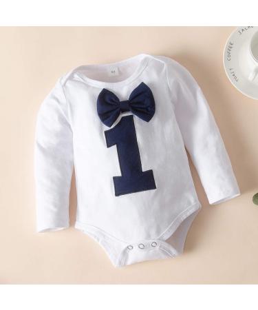Haokaini Baby Boy First Birthday Bow Tie Romper Navy Blue 3-9 Months - Buy Online on GoSupps.com