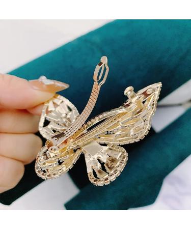 Rhinestone Butterfly Gold Hair Barrette | Zircon Hair Clip for Women | Fashion Hair Grip - Buy Online on GoSupps.com
