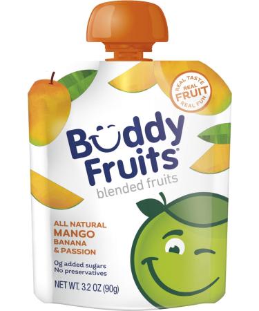 Buddy Fruits Pure Blended Fruit To Go Apple, Mango, Banana and Passion Fruit Applesauce | 100% Real Fruit | No Sugar, Non GMO, Vegan, Gluten Free, No Preservatives, Certified Kosher | 3.2oz Pouch 36PK Mango 3.2 Ounce (Pack…
