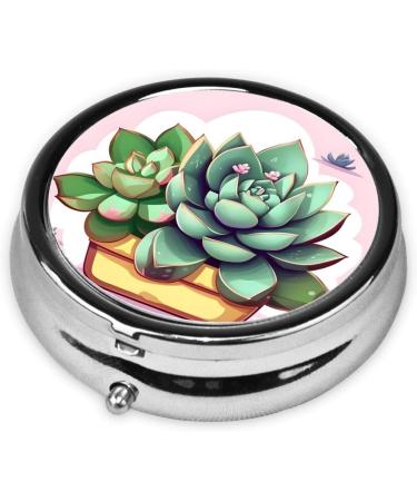 Cartoon Succulents Round Pill Box - 3 Compartment Travel Organizer for Pills - Buy Online on GoSupps.com
