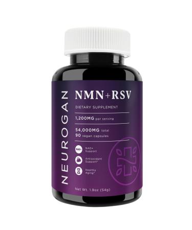 Neurogan NMN + Resveratrol Capsules Cellular Health & Energy Support 1200mg Nicotinamide Mononucleotide and Trans-Resveratrol per Serving 90 Count