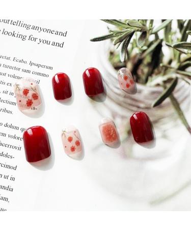 SINLOV Short Nude Red Gradient French Fake Nails Square Rose Flower False Nails Glossy Press on Nails Ballerina Acrylic Full Cover Nails for Women and Girls - Buy Online on GoSupps.com