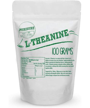 Purisure L-Theanine Powder 100g | Relaxation & Focus Supplement | Calm Inducing Formula | Cognitive Function Support - Buy Online on GoSupps.com