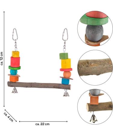 HappyBird Bird Swing with Natural Wooden Perch - Ideal for Parrots & Small Birds | 20x3x20 cm - Buy Online on GoSupps.com