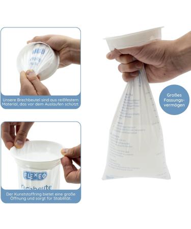 Flexeo Spitting Bags (25 Pack) - 1500ml Capacity | Durable Brecht Bags for Kids & Adults | Ideal for Nausea & Vomiting | Travel Essential - Buy Online on GoSupps.com