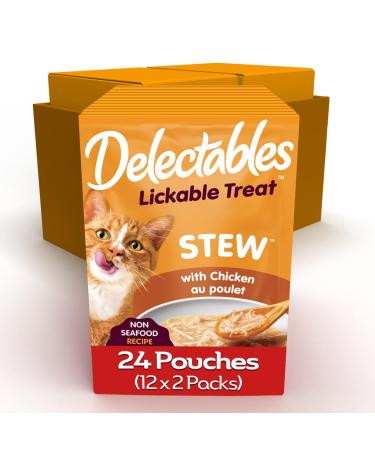 Delectables Non-Seafood Stew Lickable Wet Cat Treats 1.4 oz Pouches Chicken Flavour 24 Pouches Total