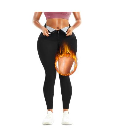 KUMAYES Sauna Pants For Women Weight Loss High Waist Compression Leggings For Women Slimming Hot Thermo Workout Training Large Black