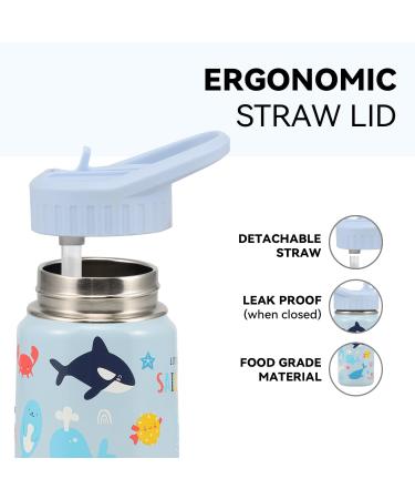 Santeco Stainless Steel Drinking Bottle for Kids 350ml - Leak-Proof BPA-Free Thermos with Straw - Perfect for School & Kindergarten - Boys/Girls Sea World Design - Buy Online on GoSupps.com