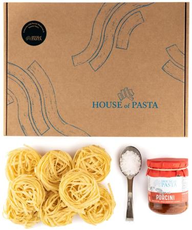 Pasta Recipe Kit - Fettuccine with Porcini Mushroom Sauce | Double Portion Gourmet Italian Artisan Dried Egg Pasta Served with Finest Italian Sauce | Restaurant-Quality Dish Ready in 6 Minutes D. Fettuccine with Porcini Mushroom Sauce