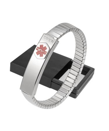 Yinox Medical emergency bracelet for men and women ID-ripe elastic stainless steel can be personalized (PUT details in the lift-up area individual medical map+stripes free) 19 cm