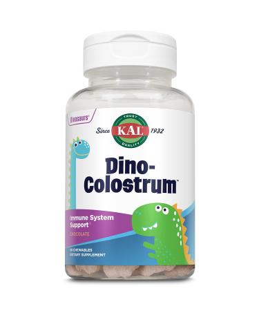 KAL Dino Colostrum - Natural Dark Chocolate Flavor - Bovine Colostrum for Immune Function Tissue Growth & Repair and General Well Being Support for Kids - 60 Chewables 60 Servings