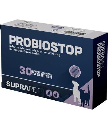 Suprapet ProBiostop Dog and cat trial for the bacterial flora of the intestine 30 tablets - natural supplementary feed with Johannisbrot flour inulin pectin yeast MOS and BAOBAB