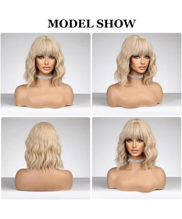 Esmee Short Wave Blonde Bob Wig with Bangs - 12 Inches | Curly Wavy Synthetic Cosplay Wig for Women - Buy Online on GoSupps.com