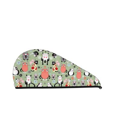 Lovely Cartoon Cats Coral Velvet Dry Hair Cap Quick-Dry Hair Towel Wrap for Women and Men Ideal for Travel & Home