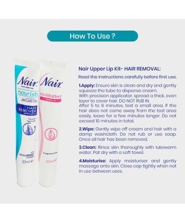 Nair Upper Lip Kit - Gentle Facial Hair Remover with Natural Argan Oil - 20ml Tube + Moisturizer - Buy Online on GoSupps.com