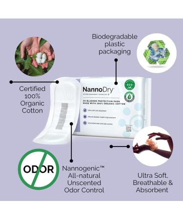 NannoDry Organic Cotton Incontinence Pads - Bladder Leak Protection for Women and Men - Nannocare Regular (20 Count) - Buy Online on GoSupps.com