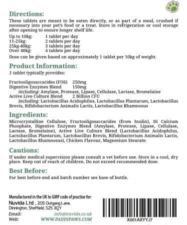 Probiotics for Dogs and Cats - Yeast Infection Treatment for Dogs - Dog Probiotics for Gut Health - 5 strain active bacteria with digestive enzymes and prebiotics - 120 Chicken Flavour Tablets. - Buy Online on GoSupps.com